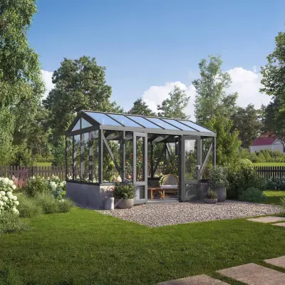 Träväxthus Linnea Mur - Ljusgrå 11,1 M², Ljusgrå