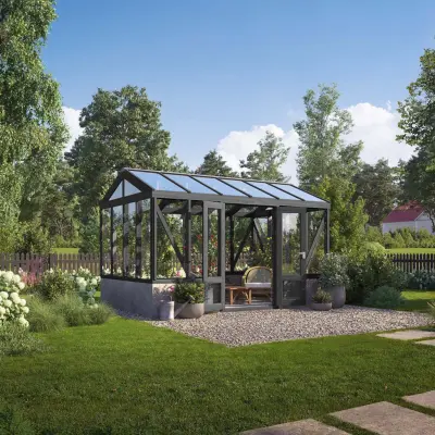 Träväxthus Linnea Mur - Mörkgrå 14,7 M², Mörkgrå