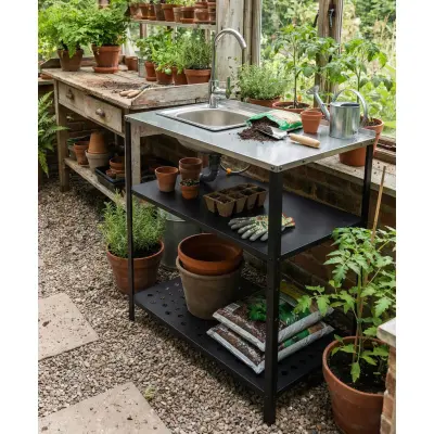 Tvättställ i galvaniserat stål med handfat&kran | Utomhus | 80×50×90 cm