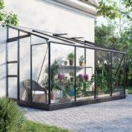 Väggväxthus Mothone 7,2 m² - svart - härdat glas + Bevattningstillbehör