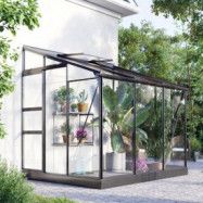 Väggväxthus Nimas 4,8 m² - svart - härdat glas + Bevattningstillbehör