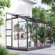Väggväxthus Nimas 4,8 m² - svart - härdat glas - Utan sockel