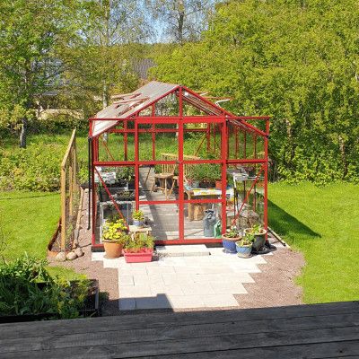 Glasväxthus 11,1m² | 4mm säkerhetsglas | 5 års stormgaranti | Röd