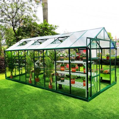 Växthus 12,7 m² | 4 mm säkerhetsglas | 5 års stormgaranti | Grön