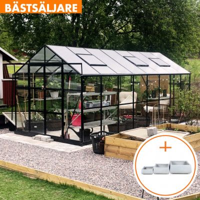 Växthus 12,7m² | Svart | 4mm säkerhetsglas | 5 års stormgaranti