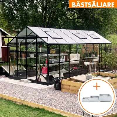 Växthus 12,7m² | Svart | 4mm säkerhetsglas | 5 års stormgaranti