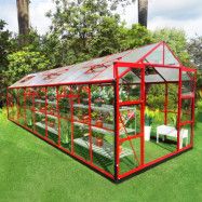 Växthus 14,4 m² | 5 års stormgaranti | 4 mm säkerhetsglas | Röd