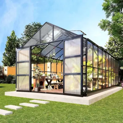 Växthus 18m² Premium | Extra hög odlingshöjd | 6mm kanalplast | Svart