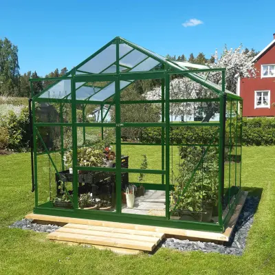 Växthus 4,9m² | 4mm säkerhetsglas | 5 års stormgaranti | Grön