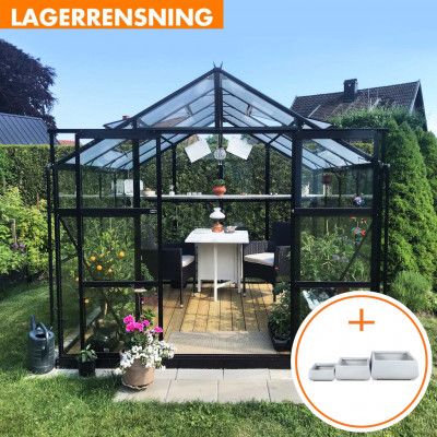 Växthus 6,4 m² | 5 års stormgaranti | 4 mm säkerhetsglas | Svart