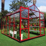 Växthus 8,0 m² | 4 mm säkerhetsglas | 5 års stormgaranti | Röd
