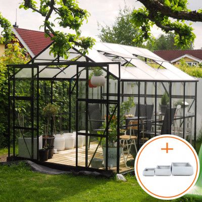 Växthus  8,0m² | 4mm säkerhetsglas | Inkluderar 5 års stormgaranti