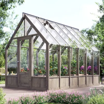 Växthus 8,2 m² | Träväxthus med härdat glas | Extra hög takhöjd | Priskus