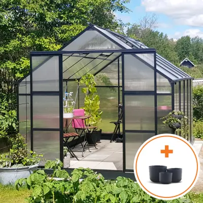 Växthus 8,9m² | 6 mm kanalplast | Svart