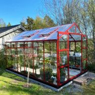Växthus 9,6 m² | 4mm säkerhetsglas | 5 års stormgaranti | Röd