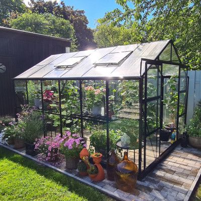 Växthus 9,6 m² | 4mm säkerhetsglas | 5 års stormgaranti | Svart