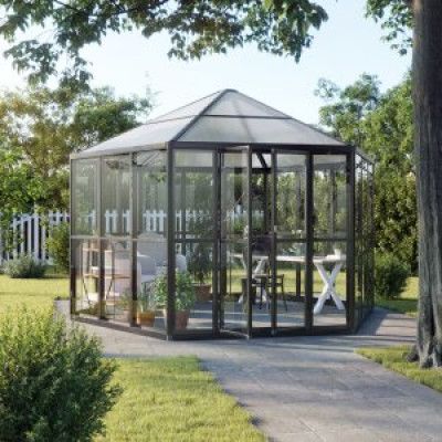 Växthus Miranda med härdat glas - Svart 9,0 m²