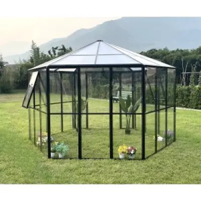 Växthus Miranda V.2 med härdat glas - Svart 9,0 m² + Växthusrengöring