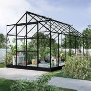 Växthus 11,2m² - Härdat glas - Svart - Kanalplast, Utan sockel