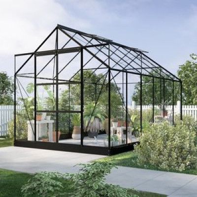 Växthus 9,6m² - Härdat glas - Svart - Utan sockel