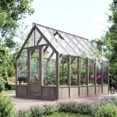 Växthus Ophelia i trä - 8,2 m² + Växthusbord