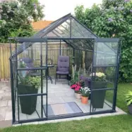 Växthus Rhea - Svart med härdat glas - 7,4 kvm