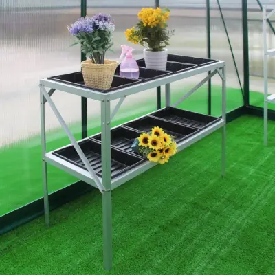 Växthusbord med planteringslådor