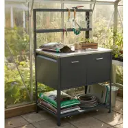 Växthusbord med skåp i galvaniserat stål | Förvaring&verktygshyllor | Mörkgrå